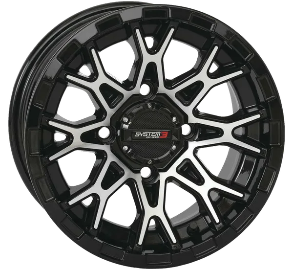 System 3 14X7 4/137 4+3 (+10MM) ST6 GLOS BLK MACH Gloss black / Machined
